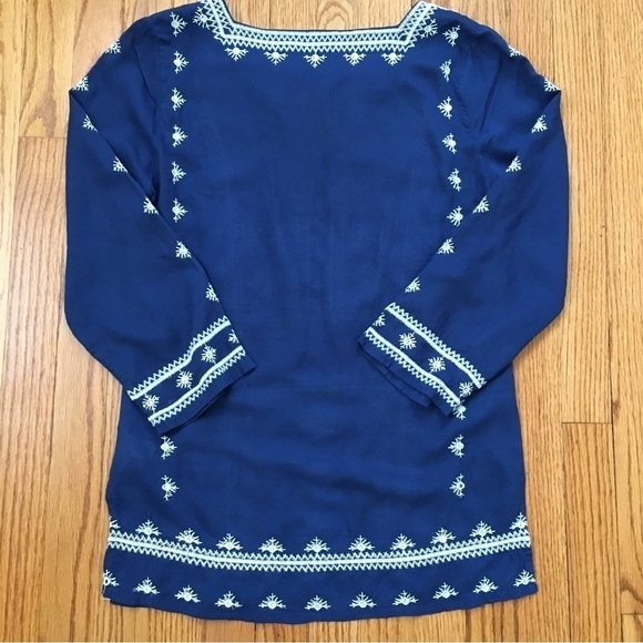 Lucky Brand Boho Embroidered Navy Blue 3/4 Long Sleeve Blouse Tunic - Picture 14 of 16